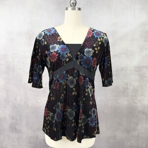 Jane & Eric Womens Velvet Babydoll Top Medium Y2K Indie Boho Cottage Whimsy